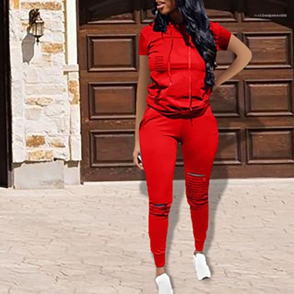 

two piece set holes womens designer tracksuits new summer solid color hooded short sleeve suit fashion, Gray