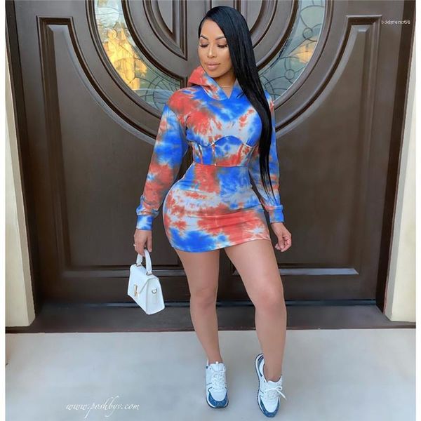 

hooded slim womens dresses fashion waist down womens long sleeve female tie dye casual dresses designer, Black;gray