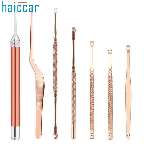 

7pcs stainless steel ear pick earpick wax curette remover ear cleaner spoon spiral clean tool a box full 1o25