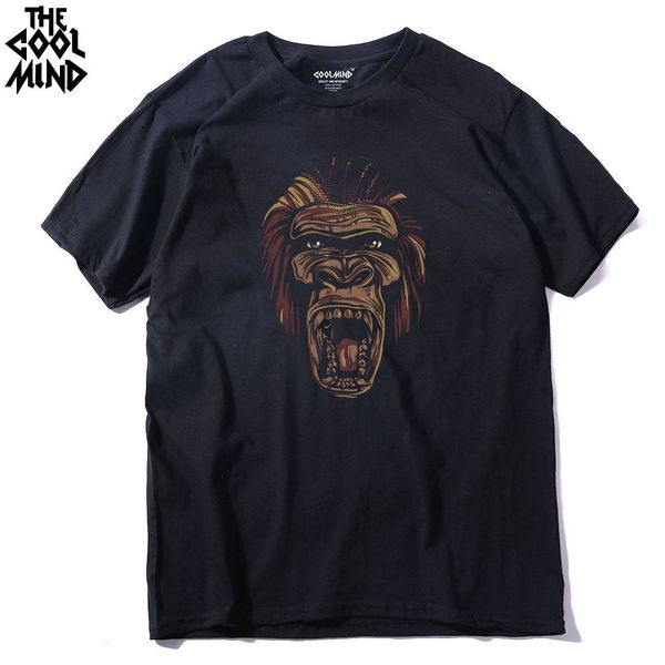 

coolmind mo0211a cotton short sleeve animal monkey printed men t shirt casual o-neck knitted mens t-shirt men's tee shirts