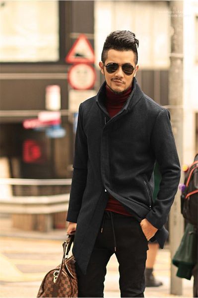 

inclined zipper mens coats fashion stand collar casual winter jacket plus size long sleeve coats designer, Black