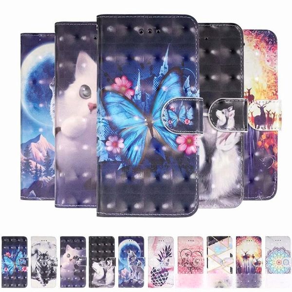 

3d leather wallet wolf lace flower love butterfly flip case for samsung a11 a21 a41 a01 a10s a20s a30s huawei p40 pro
