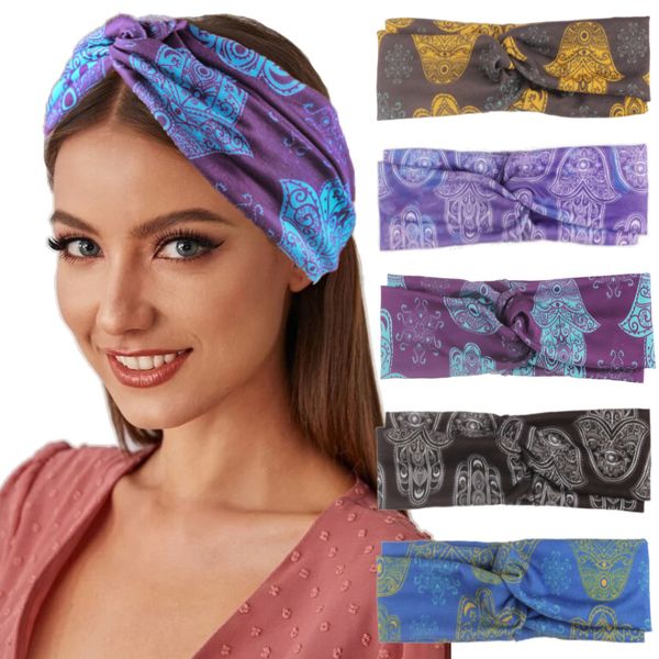 

women girls hair bands print headbands vintage cross turban bandage bandanas hairbands hair accessories, Silver