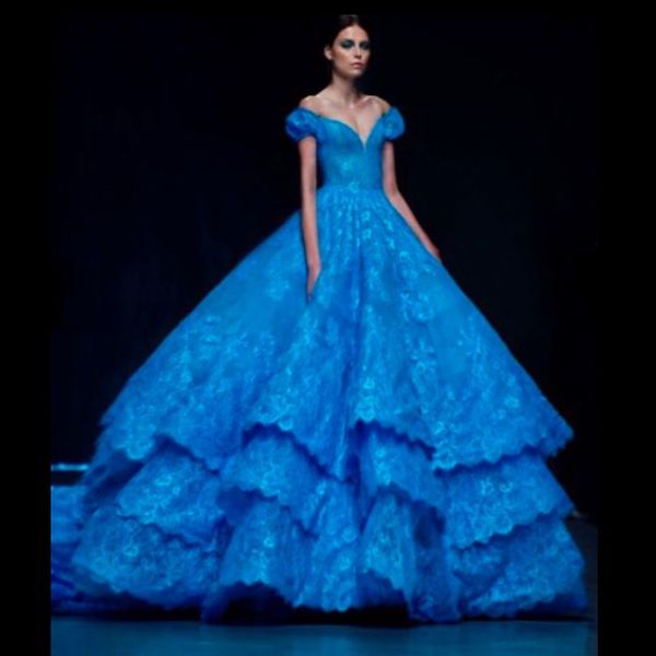 

blue lace prom dresses layers appliques tiered ball gowns evening dress sleeveless back hollow lace up formal robes de cocktail gowns, Black