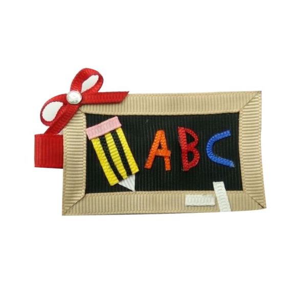 

5pcs girls back to school hairbow handmade apple hairclips handmade grosgrain ribbon hair bows for kids hair accessories, Slivery;white