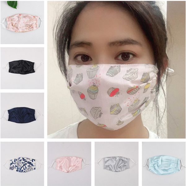 

fashion anti dust face mask men women floral printed silk mouth cover protective dustproof soft washable outdoor party masks 10 colors