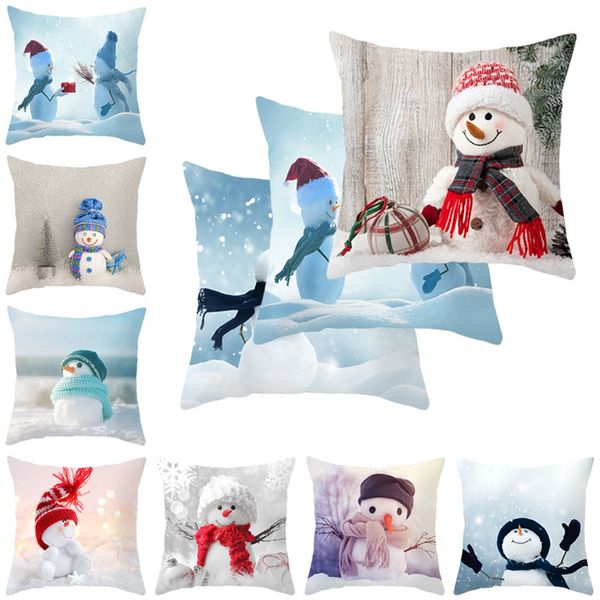 

single-sided printing polyester nordic decorative throw pillows case xmas snowman square cushion cover sofa bed home decor 2020