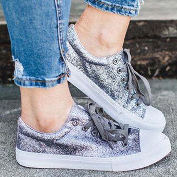 

women lace up canvas falts shoes ladies casual sequined cloth platform flat shoe woman fashion comfort footwear summer 2020 new, Black