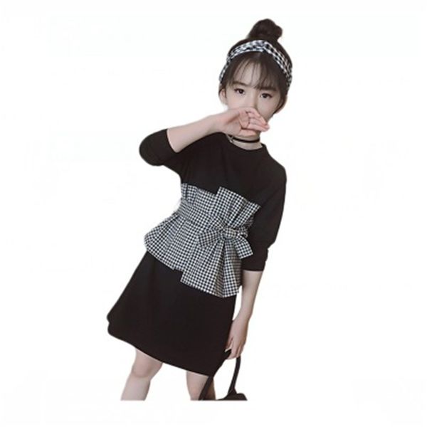 

baby kids girls dress new spring autumn fashion long sleeve dress children girl clothes black patchwork lattice, Red;yellow