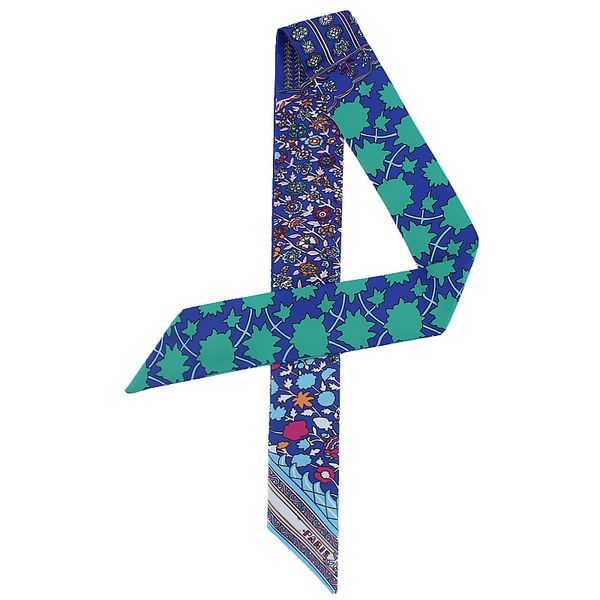 

2020 silk scarf for women new flower print handle bag ribbons brand fashion head scarf small long skinny scarves wholesale, Blue;gray