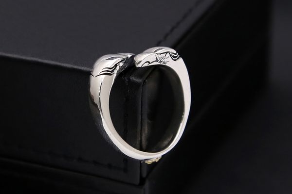 

wholesale s925 sterling silver ornament cool retro simple double carved head point golden eagle men women