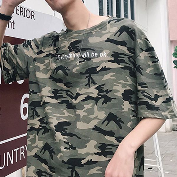 

camouflage short-sleeved t-shirt male korean version of loose hong kong style trend compassionate streetwear men's shirt