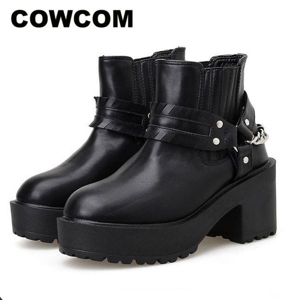 

cowcom autumn winter women platfrom boot classic thick bottom waterproof platform high heel wild nightclub high heel boots, Black