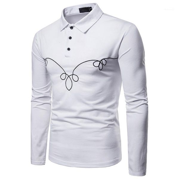 

solid color embroidery casual male clothing spring autumn mens designer polos long sleeve turn down collar, White;black