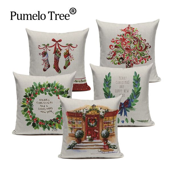 

christmas festival santa claus cushion cover 45x45cm happy birthday deer pillow cases kids gift bedroom sofa decoration
