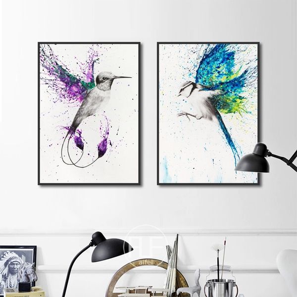 

decoración nordica, pósteres каса е impresiones, salpicaduras creativas, coloridas aves voladoras, pintura ан лиенсо, арте-де-паред