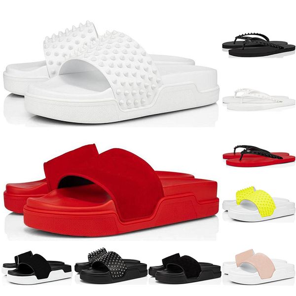 

men flip flops red bottom spikes summer slippers triple black white yellow slides house outdoor mens sandals size 38-46