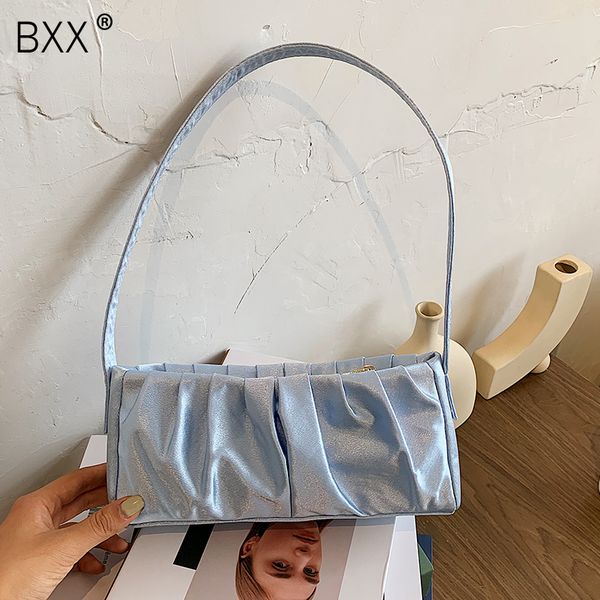 

bxx] solid color silk shoulder simple bags for women 2020 autumn design plated bag ladies travel handbags and purses hn906