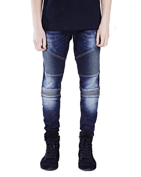

designer biker jeans fashion personality drape zipper panelled mens biker jeans casual males clothing stripe print mens, Blue