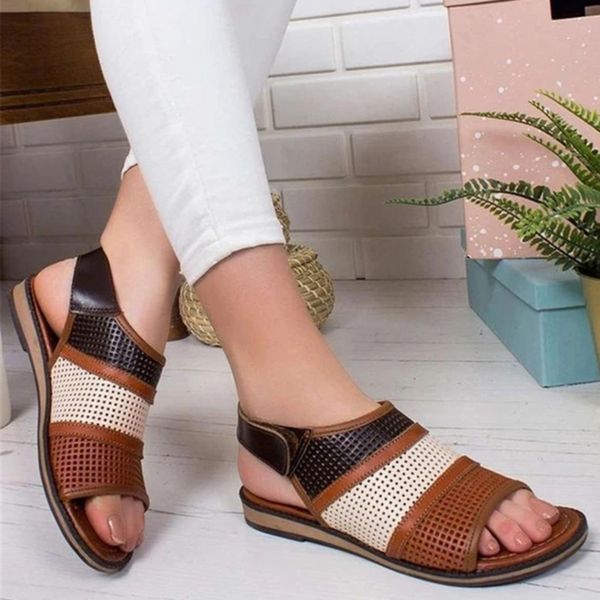 

2020 новое лето женщин плоские сандалии выдалбливают дамы искусственное pu vintage обувь женщина с открытым носком повседневная женская обув, Black