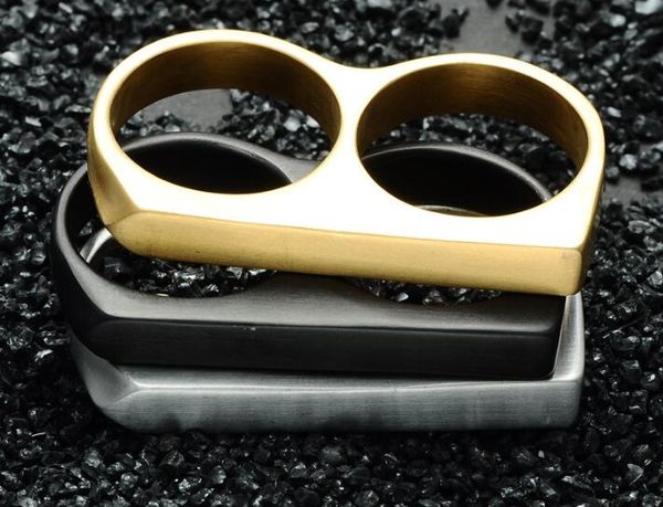 

new black double finger stainless steel key chain silver and black thin steel brass knuckle dusters self-defense key rings, Slivery;golden