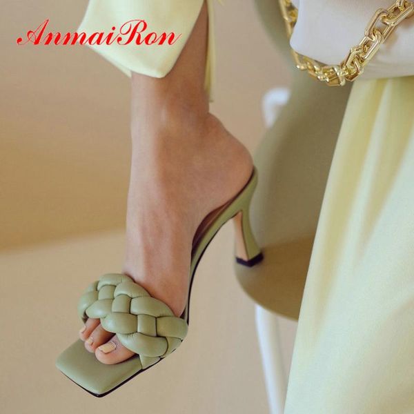 

anmairon microfiber leather solid summer elegant slippers women silver shoes for women sewing thin heels 2020 slippers, Black