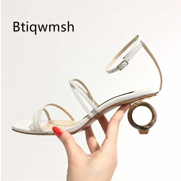 

2020 шикарный дизайн натуральной кожи сандалии женщина open toe narrow band блок металла странные пятки способа женщин ботинки партии, Black