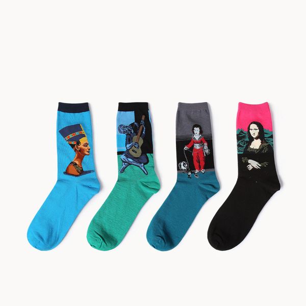 

men's socks couples cotton harajuku funny famous panting ankle art for men colorful hispter creative sox, Black