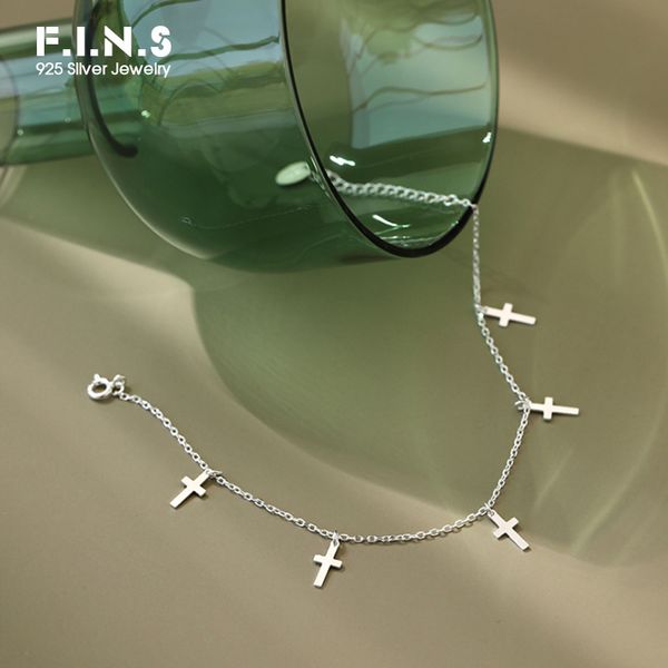 

f.i.n.s korean s925 sterling silver anklet simple design cross pendant slim chain anklet bracelet for women barefoot jewelry, Red;blue
