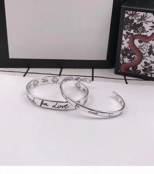 

europe america retro men lady women brass silver plated carved flower bird g letter narrow and wide open lovers bracelets bangle, Black