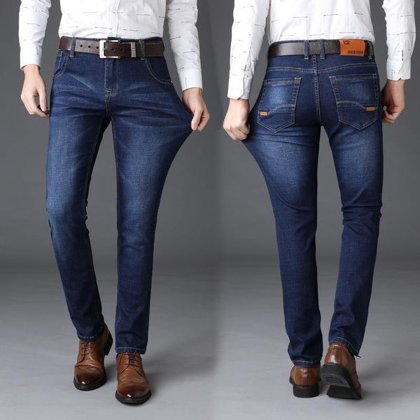 

2020 spring biker jeans hiphop slim fit ripped straight jeans for man fashion skinny denim pants plus size, Blue