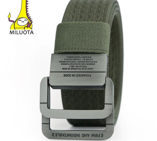 

[MILUOTA] Military Equipment Tactical Belt Man Double Ring Buckle Thicken Canvas Belts for Men Waistband MU035 Y200520