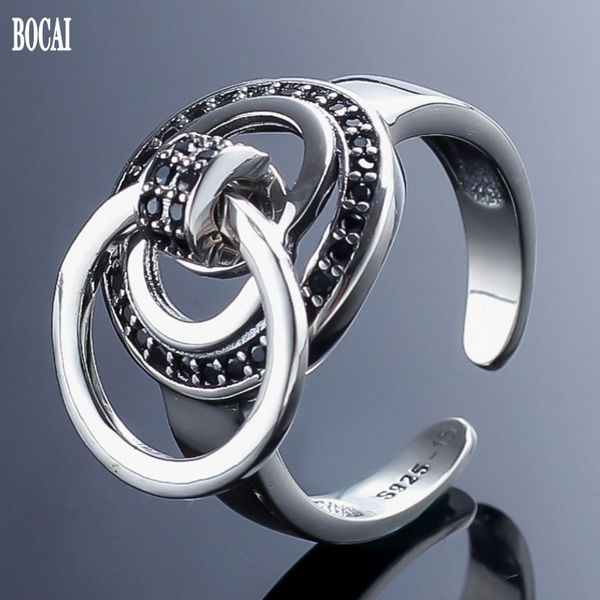 

2020 new real s925 silver ring for woman fashion diamond round ring temperament adjustable woman, Golden;silver