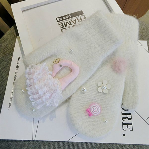 

five fingers gloves arrive korean little fur warm women fashion knit mittens with autumn and winter female, Blue;gray