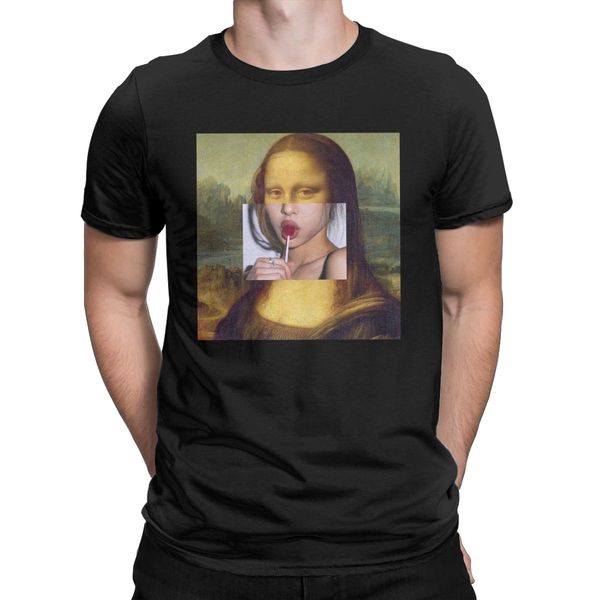 

mona lisa t shirts men cotton casual t-shirts round collar gioconda lips tees short sleeve new arrival
