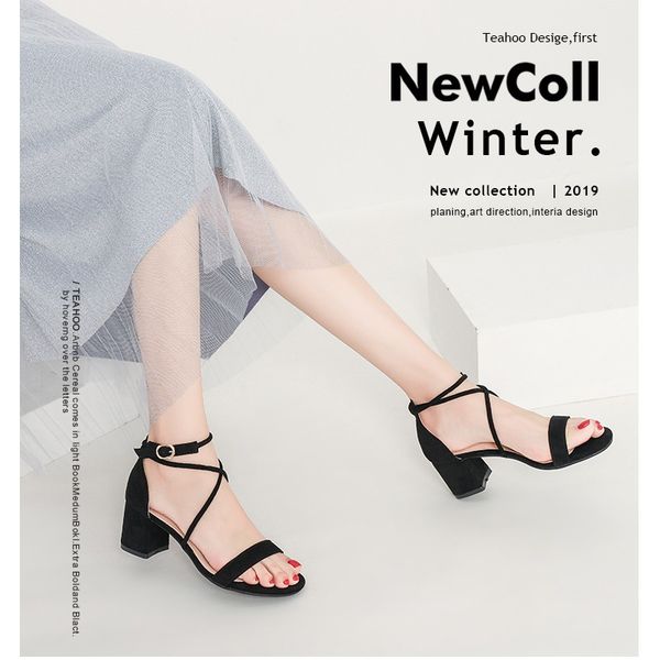 

loslandifen women sandals matte high heels open toes thick low heel sandal red wedding party shoes larger size 6050-1ma, Black