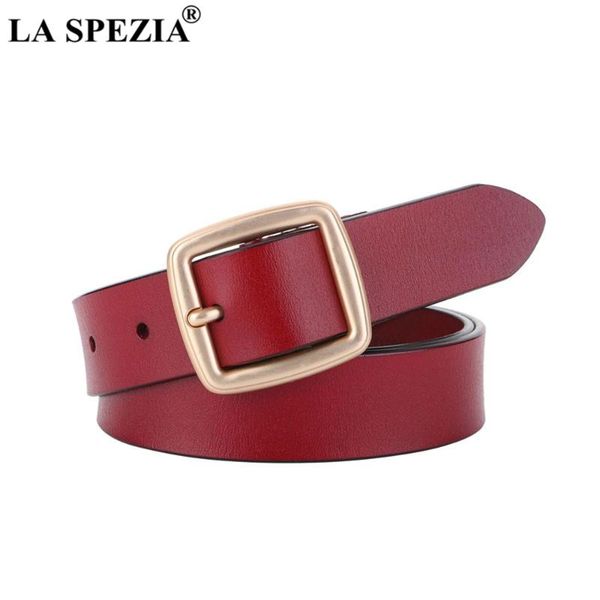 

la spezia red women belt cowskin pin buckle waist belt for trousers solid casual high qualiy second layer cow leather strap, Black;brown