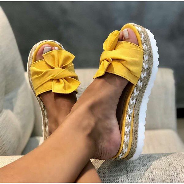 

slippers women slides bow summer sandals bow-knot slippers thick soles flat high platform female floral beach shoes flip flops, Black