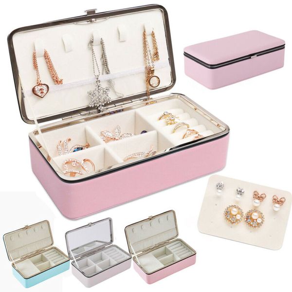 

bathroom storage & organization jewelry small organizer display travel case box portable pu leather grids necklace earrings