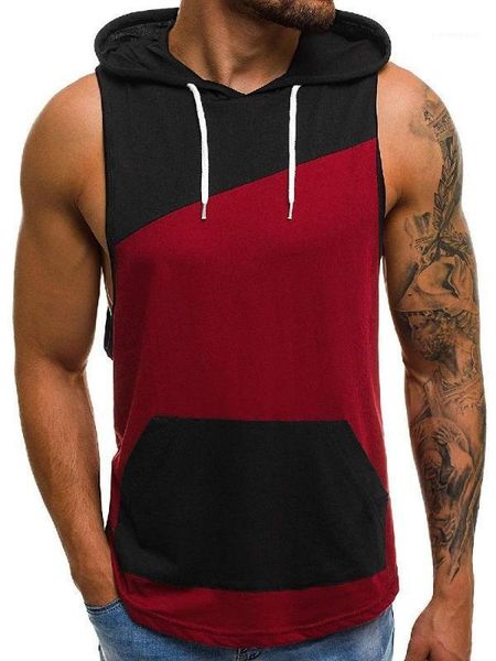 

summer sleeveless fitness plus size 2xl tees tank 19ss new men hooded patchwork tanks, White;black