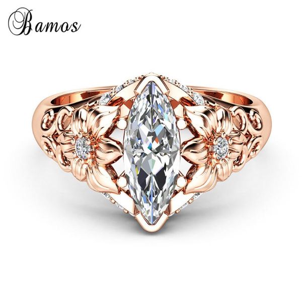 

bamos luxury female zircon stone ring 18kt rose gold filled ring vintage wedding band promise engagement rings for women, Golden;silver