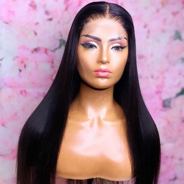 

13x4 straight human hair lace front wig 26inch brazilian hair remy glueless wig for african women with pre-plucked hair, Black