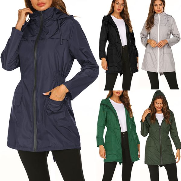 Kadınlar Uzun ceketler WINDBREAKER Doğa Sporları Bayanlar Yağmur Coat Giyim Sonbahar Hızla Kuru Spor Kapüşonlular Fermuar Rüzgar ceket