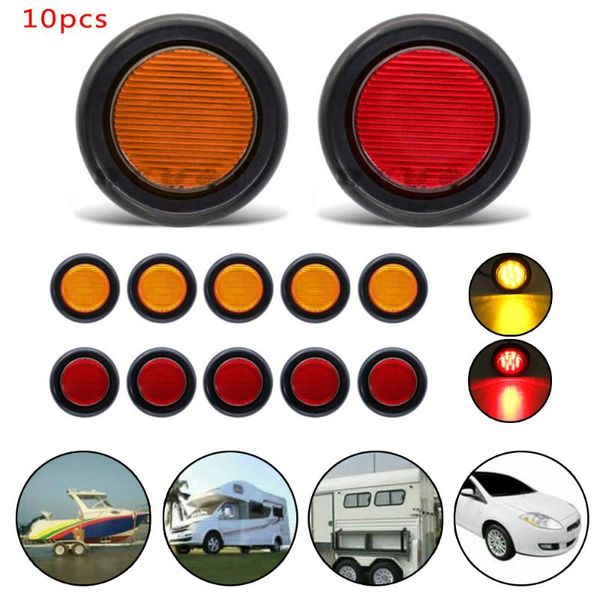 

10x round red amber side marker clearance led indicator lights warning lights trailer truck 12v 2inch car light
