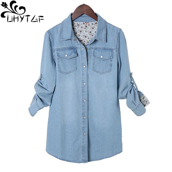 

uhytgf women's denim jacket fashion single breasted spring autumn jeans shirts female korean slim wild plus size coat 1586, Black;brown