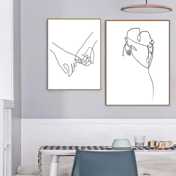 

romantic couple canvas print holding hands poster abstract line drawing wall art painting minimalist pictures bedroom wall decor