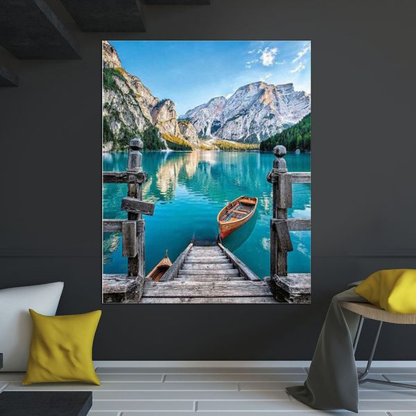 

lake boat canvas 5d diamond painting kit diy full drill picture l wall decor