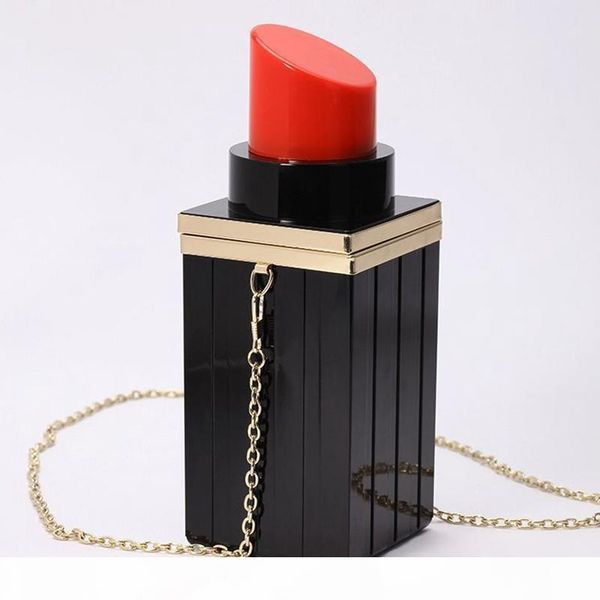 

designer-cute lipstick shape designer acrylie wedding party clutch evening bags fashion women chain shoulder crossbody bag purses black