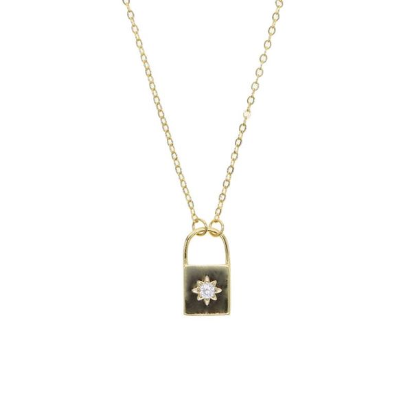 

chains fashion jewelry gold filled 16"+2" chain starburst star signet lock pendant necklace for women, Silver
