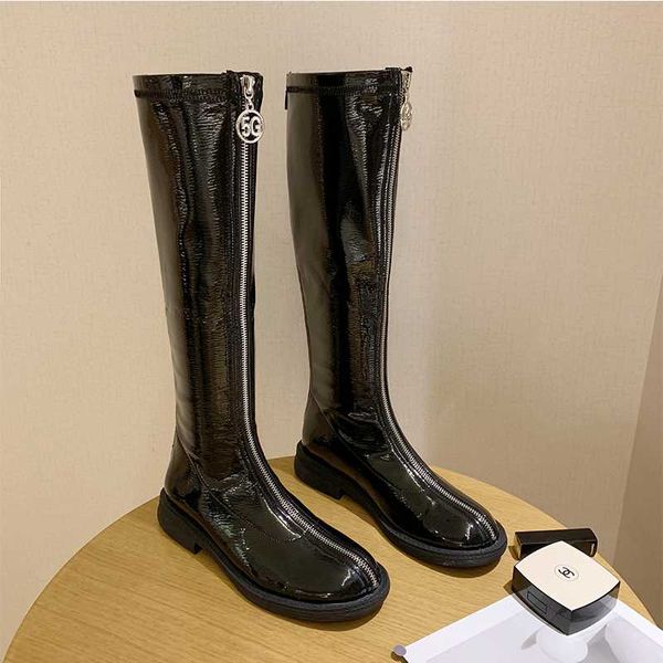 

2020 new ladies knee high boots women leather platform boots fashion zip black beige low heel autumn shoes woman